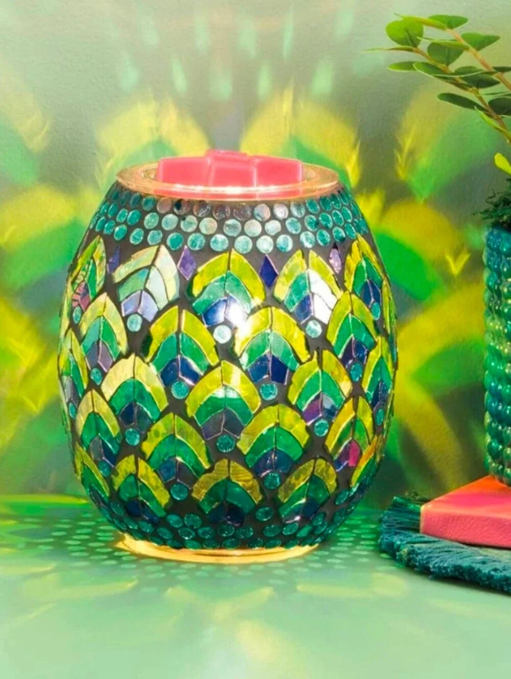Flaunt Your Feathers Glass Mosaic Wax Warmer • Retired BNIB